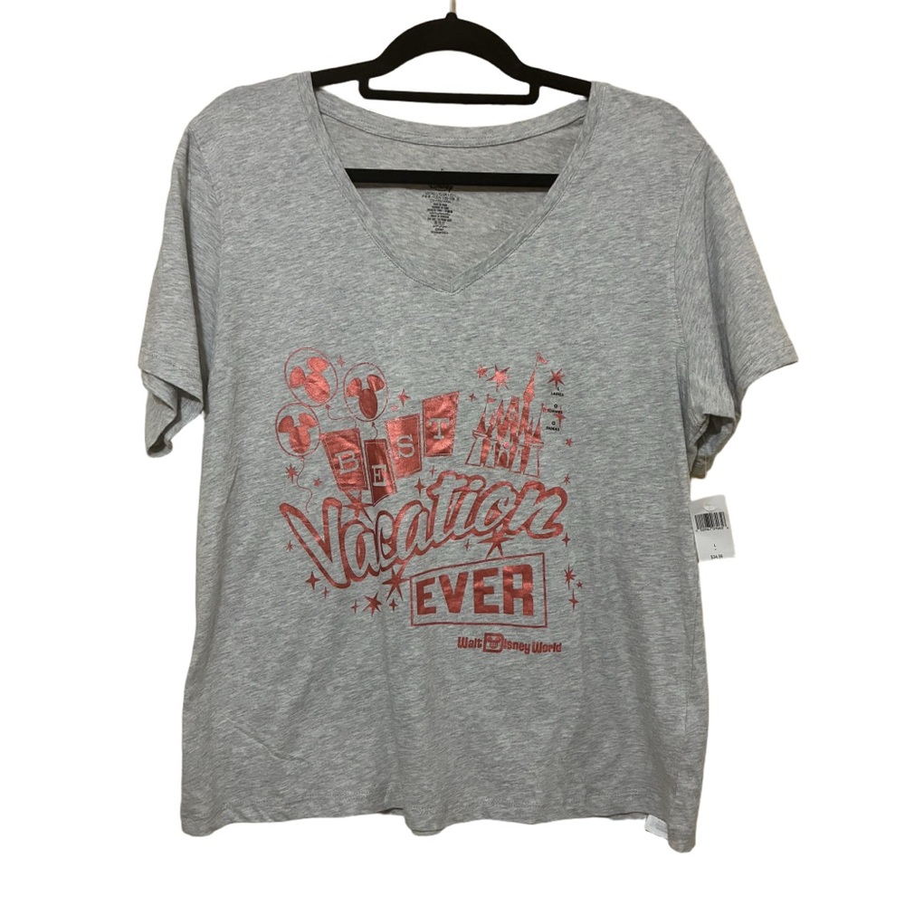 Walt Disney World Best Vacation Ever Tee Women’s L Gray V-Neck Short Sleeve